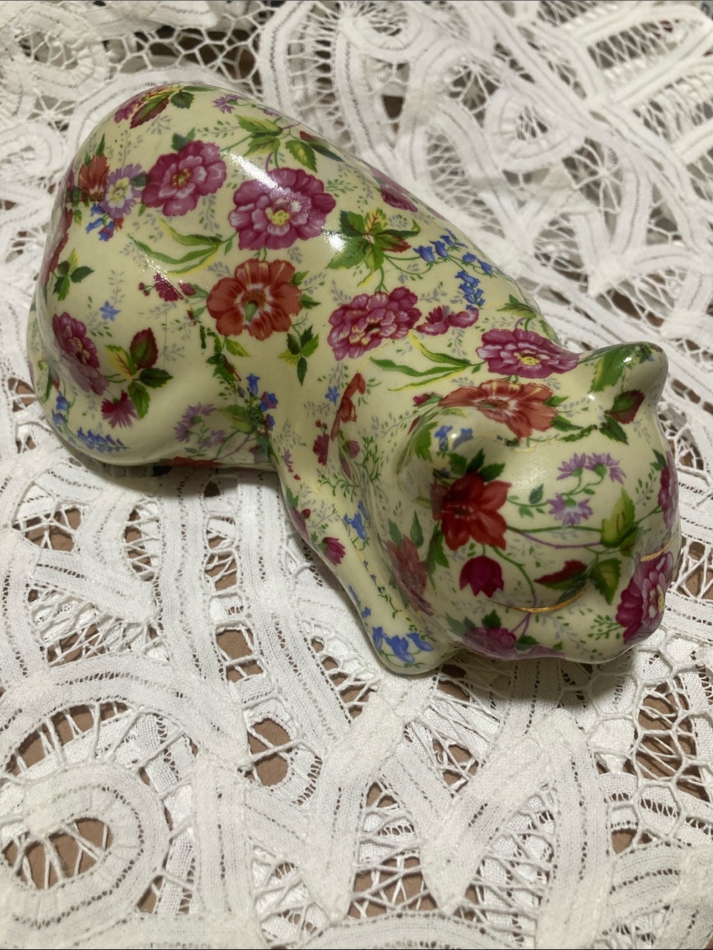 Floral Ceramic Cat Figurine